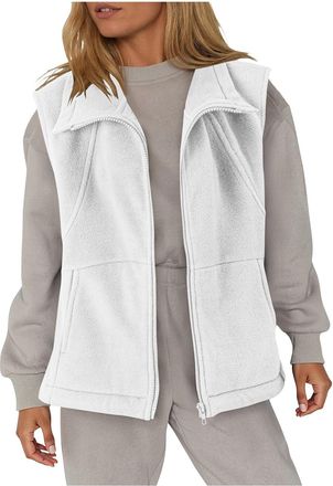 Generic Womens Fleece Gilets - Full Zip Up, Lapel Collar, Two Side Pockets, Loose Fit, Sleeveless Jackets, Teddy Fleece Waistcoat, Ladies Casual Plain Body Wa