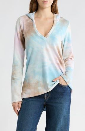 Go Couture Hooded High-Low Tunic in Blue/Mocha Splash at Nordstrom Rack, Size X-Large