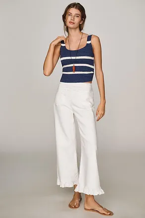 Maeve Colette Ruffle-Hem Crop Wide-Leg Jeans by Maeve