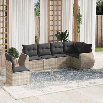 vidaXL Vidaxl - Set De Sof&aacute;s De Jard&iacute;n 6 Pzas Y Cojines Rat&aacute;n Sint&eacute;tico Gris