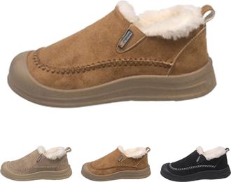 Generic Slip-On Snow Boots for Women Thick Warm Faux Fur Lined Loafer Ladies Winter Fluffy Snow Boots Casual Comfortable Anti-Slip Rubber Short Booties for Co