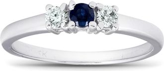 Pompeii3 1/4ct 3 Stone Blue Sapphire Diamond Ring 14k White Gold Size Selectable