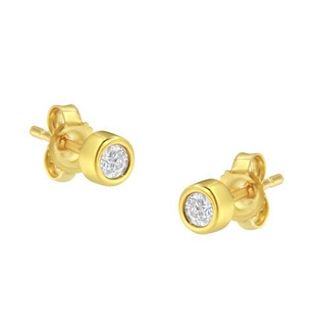 House of Brilliance 10K Gold 1/7 Ct Round Diamond Bezel- Stud Earrings in Yellow at Nordstrom