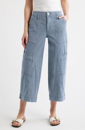Wit & Wisdom Skyrise Cotton Crop Wide Leg Utility Pants in Blue at Nordstrom, Size 12