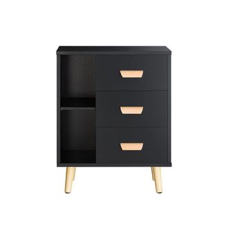 SoBuy Mesa auxiliar mesita de noche con 3 cajones mdf negro