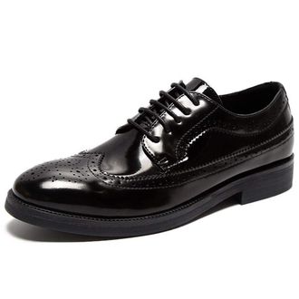 Generic Oxford Shoes for Men Lace Up Wing Tip Brogue Derby Shoes Vegan Leather Low Top Slip Resistant Rubber Sole Anti-Slip Non Slip Wedding(Black Patent,5.5 