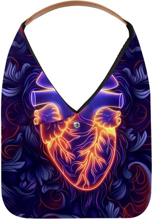 Generic Neon Human Heart Reusable Lightweight Grocery Bags - Foldable Into Compact Pouch, Washable & Sturdy, Multipurpose for Shopping and Travel