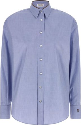 Brunello Cucinelli Shiny Collar Detail Camicie Celeste-Donna