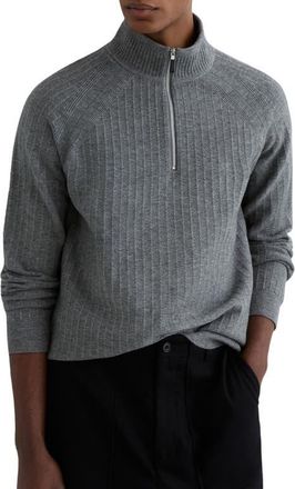 Reiss Aldershot Rib Half Zip Sweater in Grey Melange at Nordstrom, Size Xx-Large