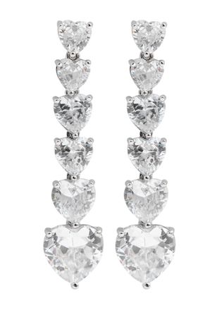 Kenneth Jay Lane CZ BY Kenneth Jay Lane Heart Rhodium-plated Drop Earrings - Silver - One Size