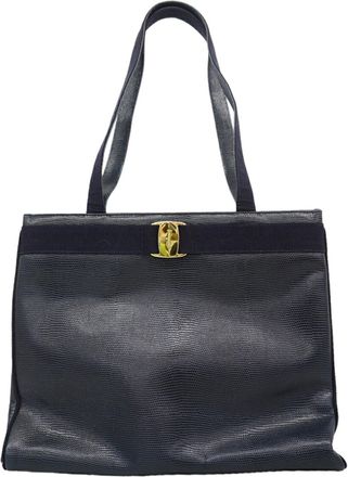 Ferragamo Navy Leather Tote Bag (Pre-Owned)