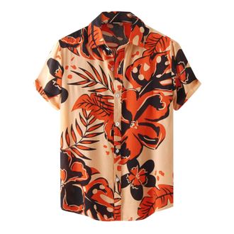 Generic Linen shirt, mens short-sleeved non-iron summer shirt, casual shirt, stand-up collar, casual, funky Hawaiian shirt, short sleeve, stand-up collar, cas