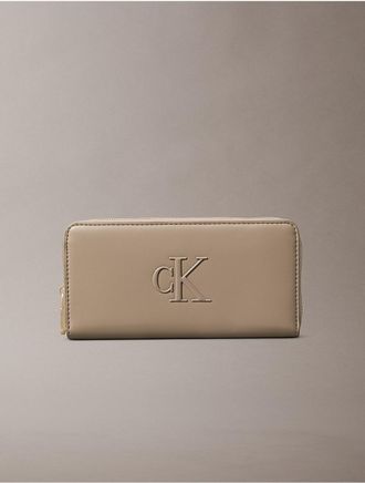 Calvin Klein Womens Bold Monogram Long Zip Wallet - Brown