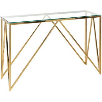 Beliani Consolle in vetro temperato dorato 120 x 40 cm in acciaio inox glamour moderno soggiorno camera da letto Weso