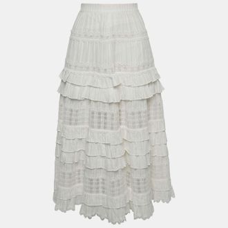Zimmermann White Cotton Lace Ruffled Midi Skirt
