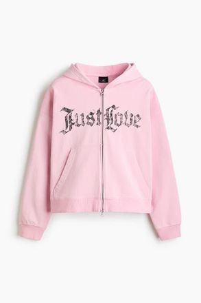 H&M Oversized Fit Zip-through Hoodie in Pink/just Love at Nordstrom, Size Xxx-Large
