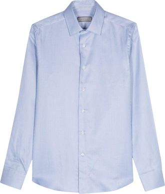 Canali geometric-pattern cotton shirt - men - Cotton - 41 - Blue