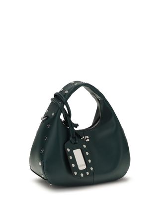 Ganni Studded Recycled Leather Hobo Bag - Green