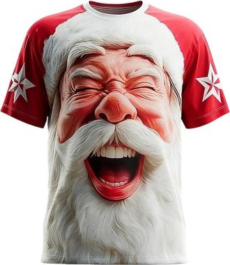 Generic Men Christmas T-Shirts Winter Xmas Tunic Tops Classic Santa Claus Meme Expression Pullover Tshirt Breathable Cartoon Printed Round Neck Streetwear(X01