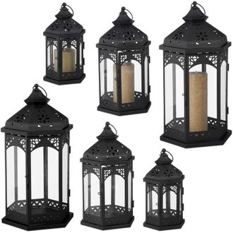 Relaxdays 2x Set da 3 Lanterne, per Esterni ed Interni, 3 Grandezze, Stile Vintage, Portacandele, Colore Nero