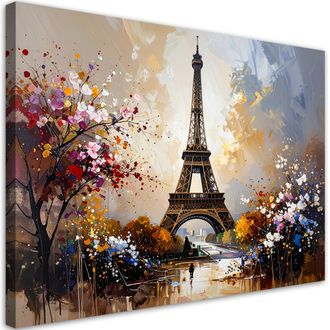 Feeby Cuadro En Lienzo Torre Eiffel Par&iacute;s &Aacute;rboles Efecto Pincel 100x70