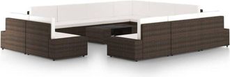 vidaXL Juego De Muebles De Jard&iacute;n 12 Pzas Con Cojines Rat&aacute;n Pe Marr&oacute;n Vidaxl