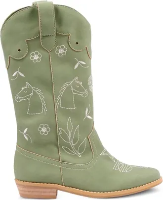 Stella McCartney Schoenen, Dames, Groen, 35 EU, Leer, Leren laarzen met borduursel