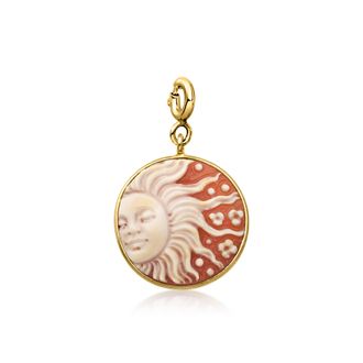 Ross-Simons Italian Orange Shell Sun Cameo Charm in 18kt Gold Over Sterling