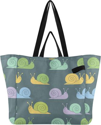Generic Cartoon Snails Shells Gray pattern Reusable Canvas Tote Bag, Heavy Duty Grocery Shopping Bag with Double Handles Hard Bottom Large Capacity Work Groce
