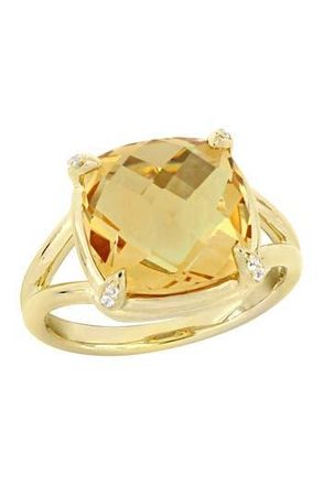 Delmar Yellow Gold Plated Sterling Silver Citrine & White Topaz Stone Shank Ring at Nordstrom Rack, Size 5.5