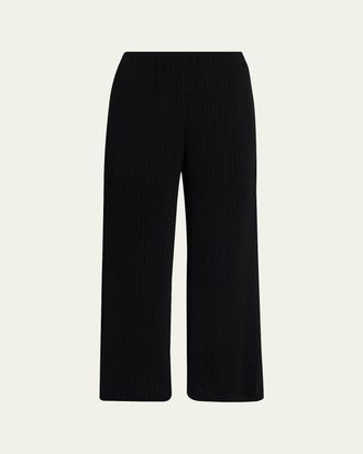 Issey Miyake Hatching Plisse Straight-Leg Crop Pants