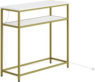 SoBuy Sobuy Mesa De Consola Para Entrada Dorada Con Enchufes Estante Auxiliar Con Usb Y Estante Inferior Mueble De Recibidor De Mdf Dorado 80&times;30&times;75 Cm Capac
