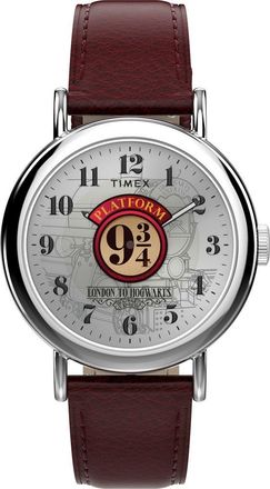 Timex Harry Potter x Timex Weekender Platform 9 3/4 37mm Leather Strap Watch in White/Silver-Tone at Nordstrom