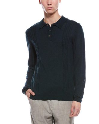 Bruno Magli Cable Front Merino Wool Polo Sweater