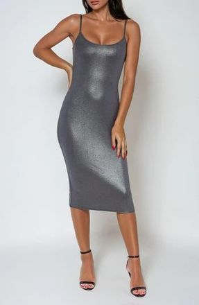 Bebe Foil Rib Sleeveless Midi Dress in Black Metallic at Nordstrom Rack, Size X-Large