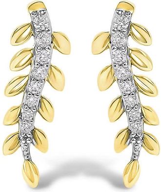 House of Brilliance 14K Yellow Gold 1/10 Cttw Diamond Leaf Drop Stud Earrings