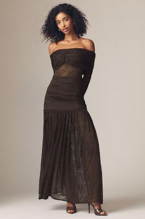 AFRM Emmeline Off-the-Shoulder Long-Sleeve Stretch Lace Maxi Dress