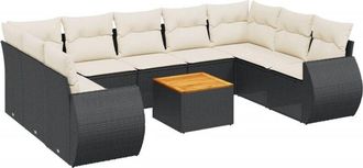 vidaXL Vidaxl - Set De Sof&aacute;s De Jard&iacute;n 10 Pzas Cojines Rat&aacute;n Sint&eacute;tico Negro