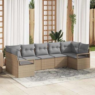 vidaXL Conjunto De Sof&aacute; De Jard&iacute;n 7 Pcs Beige Polirat&aacute;n Vidaxl