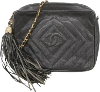 Chanel Pre-owned Cross Body Bags, female, Black, Size: ONE SIZE Pre-owned Leather Crossbody Bag