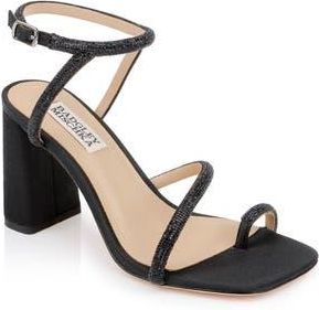 Badgley Mischka Dalilah Ankle Strap Toe Loop Sandal in Black Crepe at Nordstrom Rack, Size 5.5