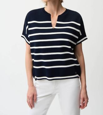 Joseph Ribkoff Striped Dolman Sleeve Sweater Top In Midnight Blue/vanilla