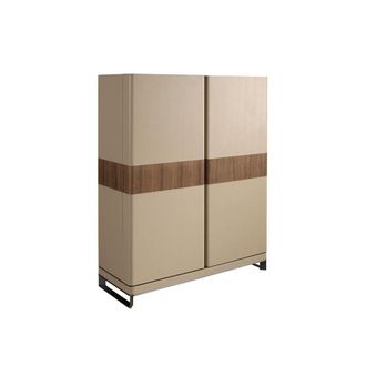 Angel Cerd&aacute; High Sideboard, Walnut & Mink Faux Leather, Polished Steel Legs in Beige