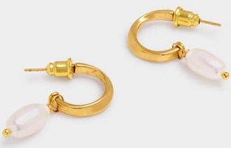 Katie Loxton Pearl Lustre Hoop Earrings in Pearl and Gold at Nordstrom