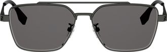 Fendi Sky 57mm Rectangular Sunglasses in Shiny Dark Ruthenium /Smoke at Nordstrom