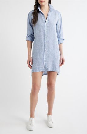Frank & Eileen Hunter Stripe Step Hem Linen & Cotton Shirtdress in Blue Linen Hearts at Nordstrom, Size Xx-Small