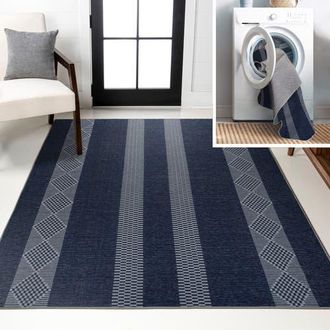 Jonathan Y Designs Nautisk Trellis Stripe Machine-Washable Area Rug in Navy/gray at Nordstrom, Size 3Ft 0In X 5Ft 0In