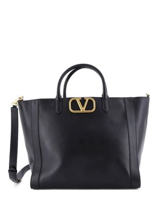 Valentino Garavani VLogo Convertible Shopper Leather Large tote bag - Nero