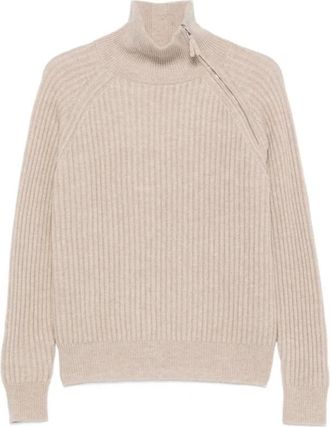 Allude Ribbed Half-Zip Sweater - Dames - Coltruien - Beige - M - Kasjmier - Truien & Vesten