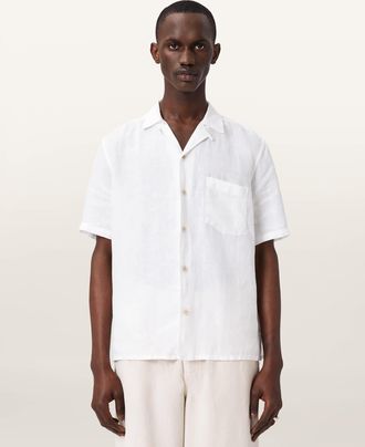 AllSaints Linen Tri Embroidered Linen Shirt, Size: XXL